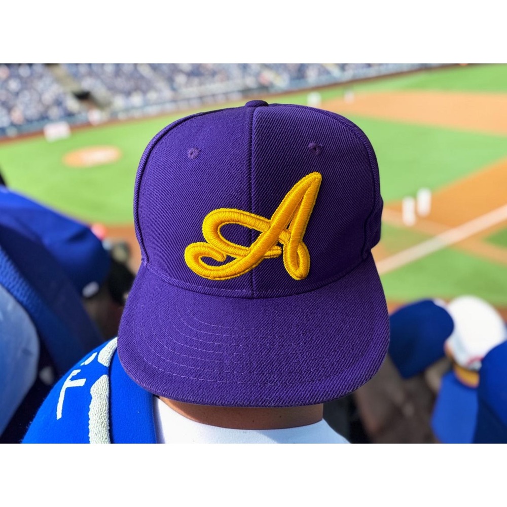 Pit Bull Fitted Hat Cap Size M Purple Yellow Script A Atlanta Style Flat Bill